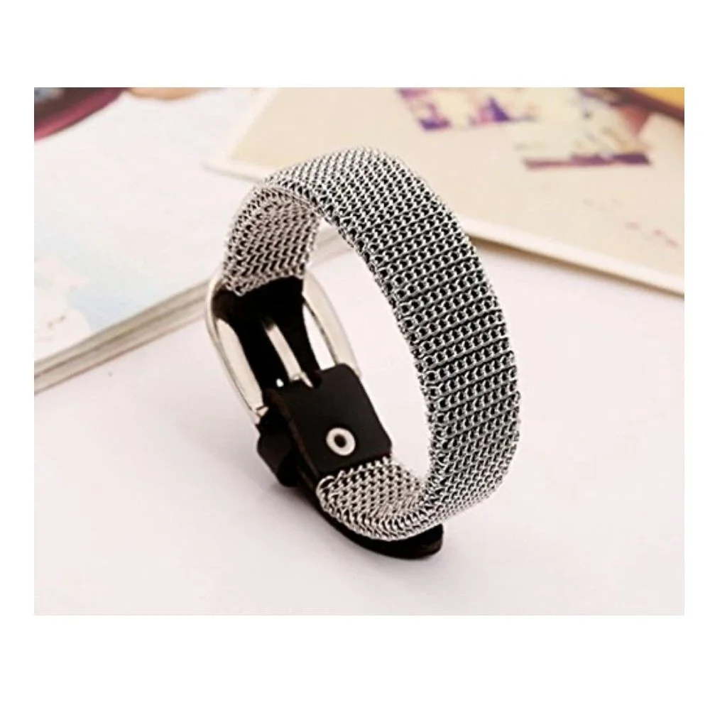 Chain Wrapped Leather Buckle Bracelet Adjustable Surgical Steel